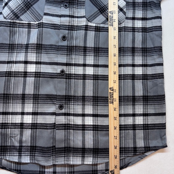 ZERO FOXTROT The Zero Flannel Plaid Button Up Shirt Men's Large Grey Black White - Picture 6 of 8